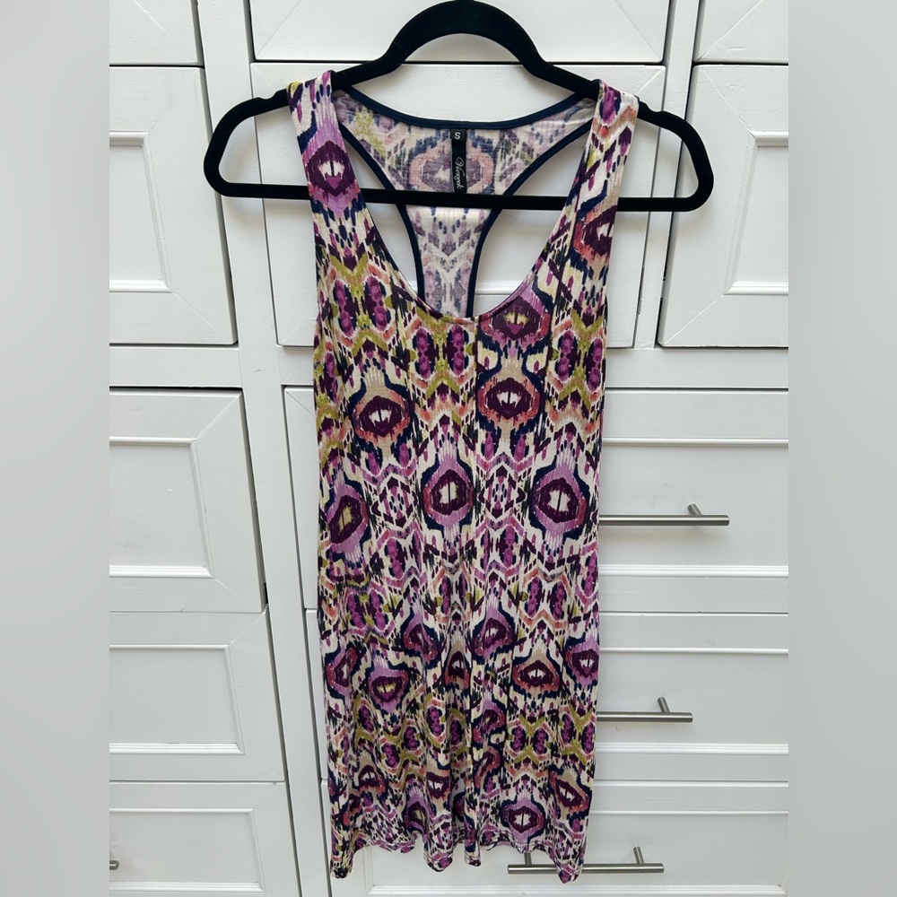 Vince Ikat-Print Racerback Maxi Dress in Navy Trim